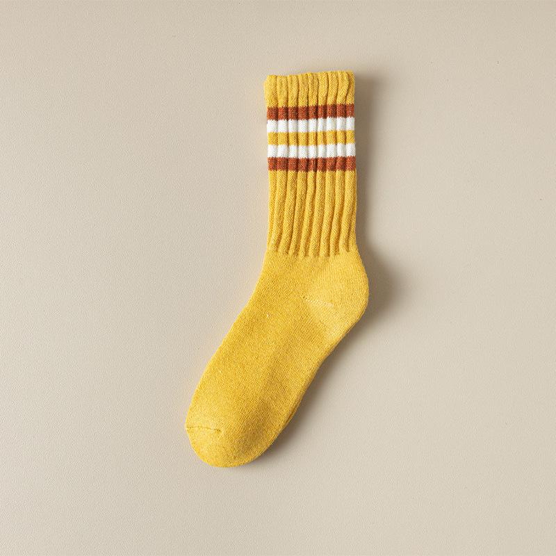 Women's Autumn and Winter Four Bar Striped Velvet Thickened Warm Long Tube Wool Pile Socks