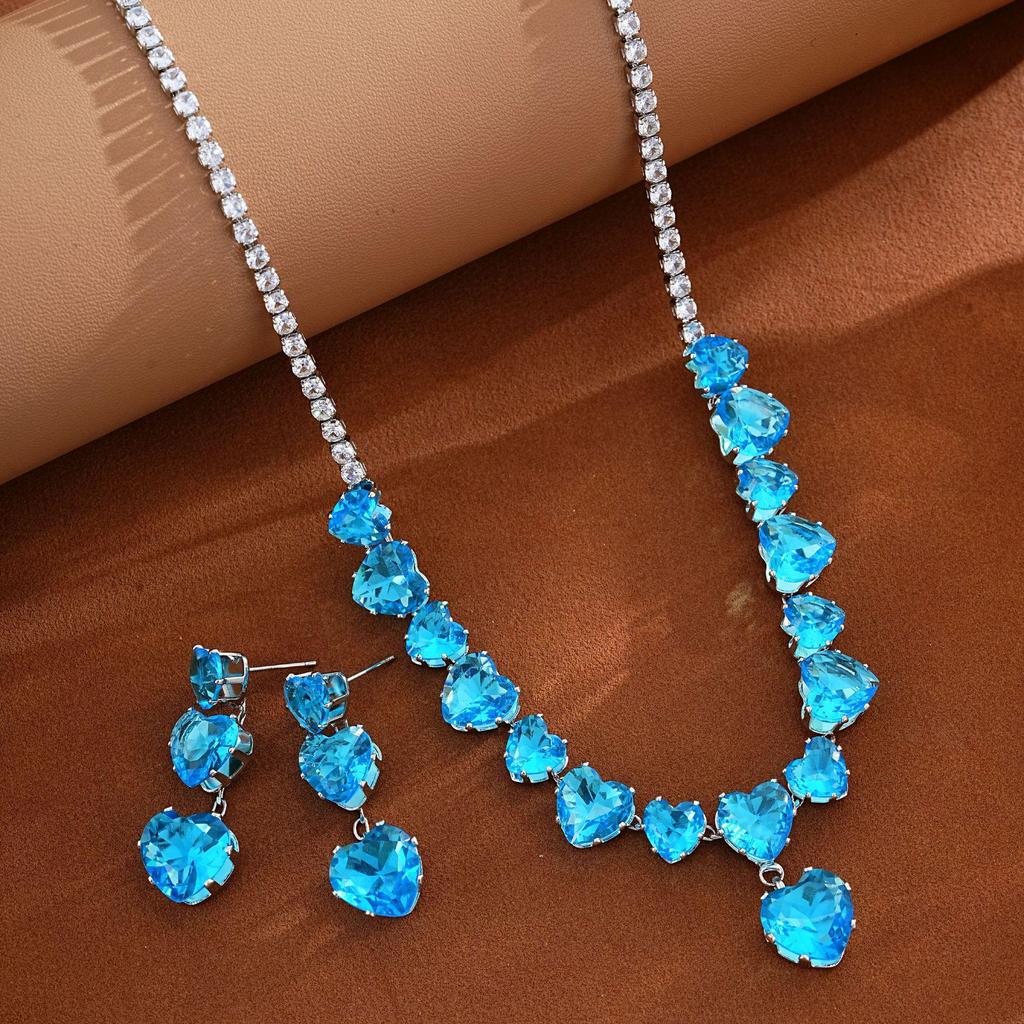 Elegant Zirconia Water Drop Necklace & Earring Set - Versatile Luxury for Brides and Evening Wear