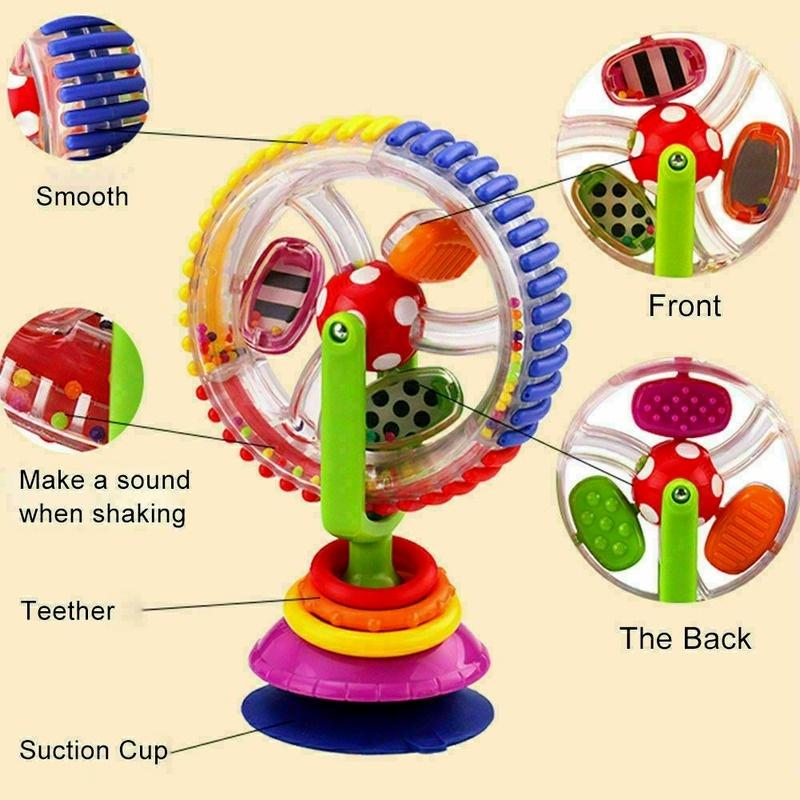 Rainbow Toddler Ferris Wheel Baby Toy Rattle Clanking Suction High Chair Toys