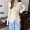 Women's Knitted Sweater Undershirt Autumn and Winter Slim V-neck Cross Irregular Sweater Knitted Bottoming Shirt