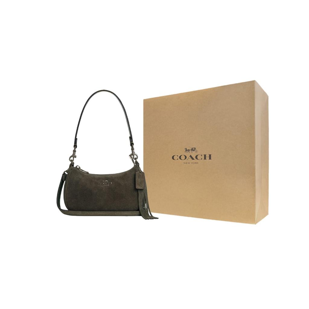 COACH Teri Cow Leather Crossbody Bag, Shoulder Bag Small Women's Army Green CCE42-QBARY