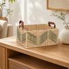 Rectangular Storage Basket with Leather Handles Open-Top Desktop Woven