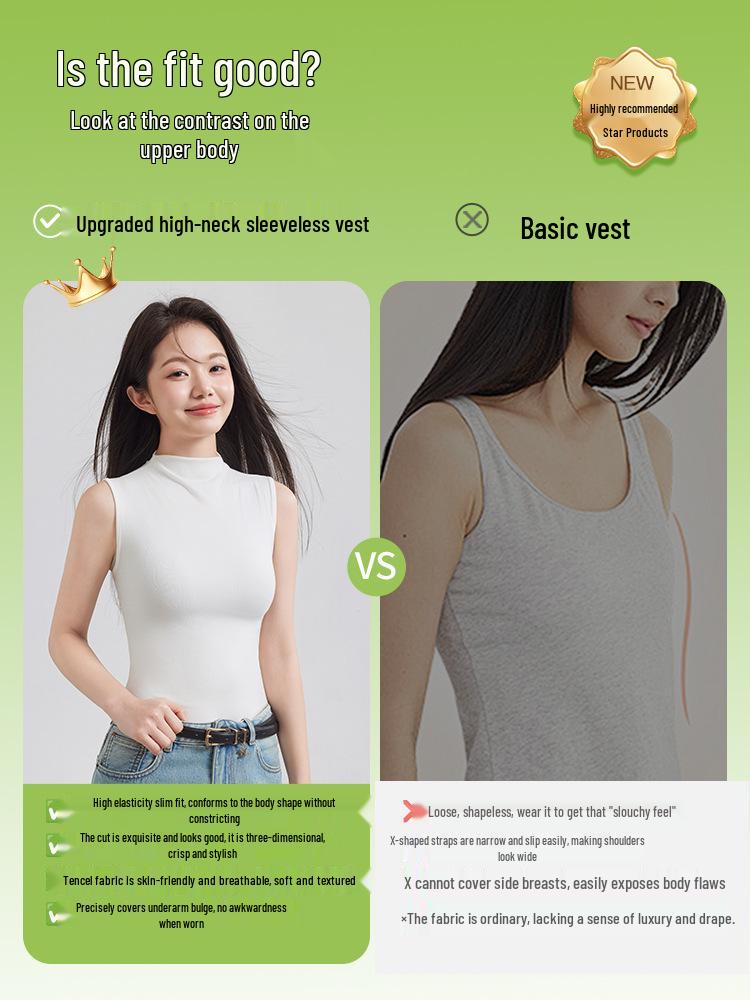 Ice-Feel Breathable Tencel Knit Women's High Neck Sleeveless Top