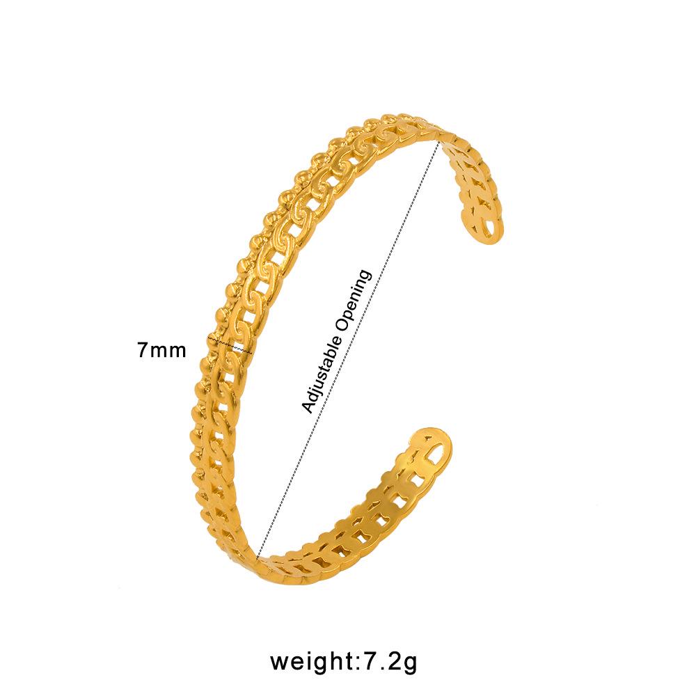 18K Gold Plated Stainless Steel Open Bangle - Trendy, Versatile, Simple C-shaped Bracelet