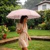 Home Use Folding Umbrella W/ Frill Trim, Cute Sun Protection Parasol, Elegant Compact Umbrella Ideal For Outdoor Daily Commutes, UPF50+ UV Protection
