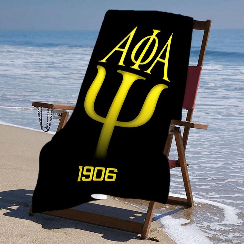 proof beach towel with a Alpha Phi Alpha logo pattern - soft,absorbent,quick-drying,machine washable - perfect for swimming,camping,bathing