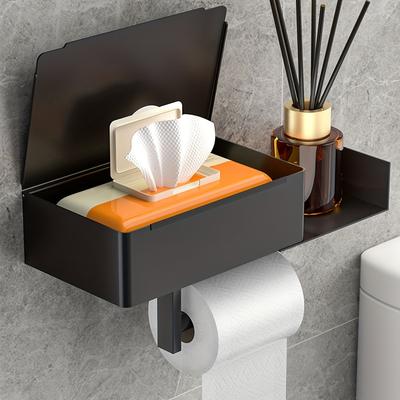 1 adet Raflı Tuvalet Kağıdı Tutucu, Duvara Monte Tuvalet Kağıdı Saklama Rafı, Paslanmaz Çelik Duvara Asılı Banyo Rafı, Banyo Aksesuarları
