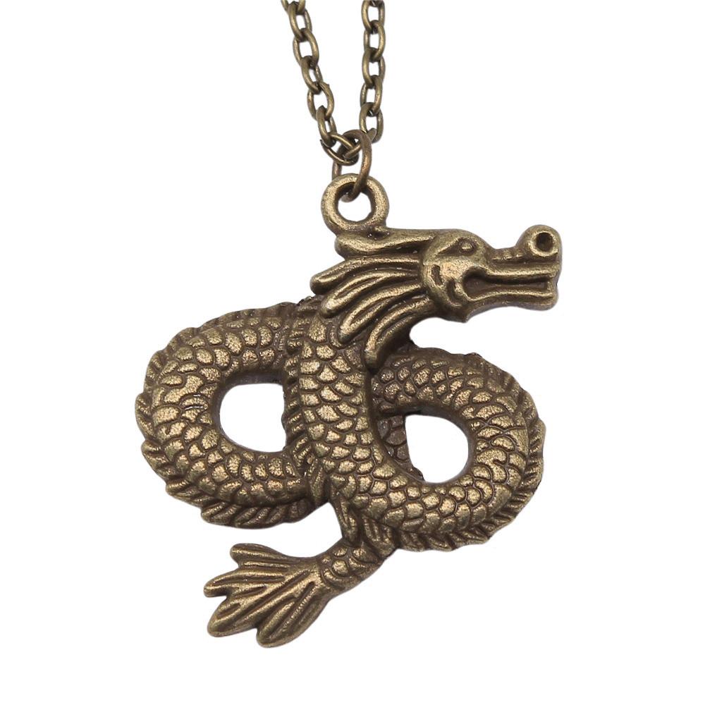 Chinese Dragon Pendant Necklace Mythical Creature Lucky Charm Jewelry 45cm or 70cm Long Chain