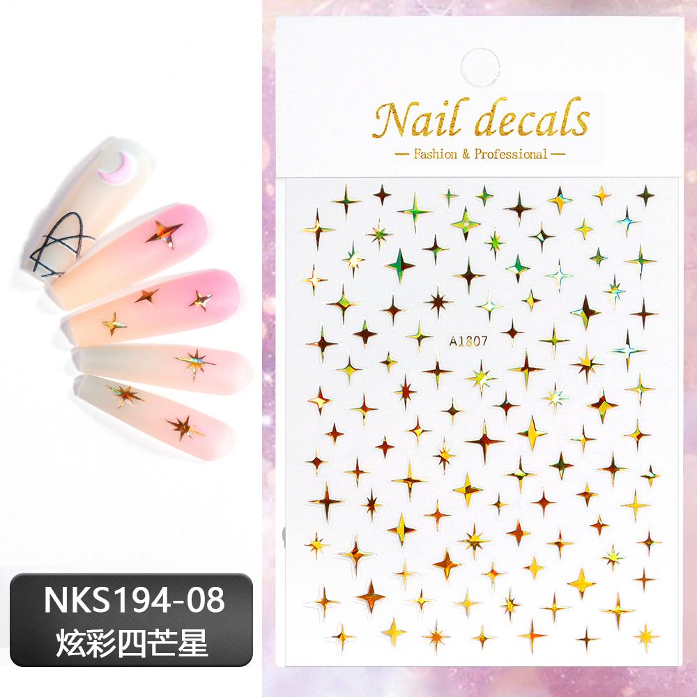Black White Star 3D Nail Art Sticker Y2K Pentagram Self-Adhesive Decals Laser Shiny Glitters Starlight Manicure Ornaments Slider