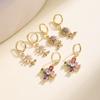 Nidin Multicolor Zircon Flower Hoop Earrings For Women Elegant Pearl Sunflower Dangle Ear Buckle Bridal Wedding Jewelry Gifts