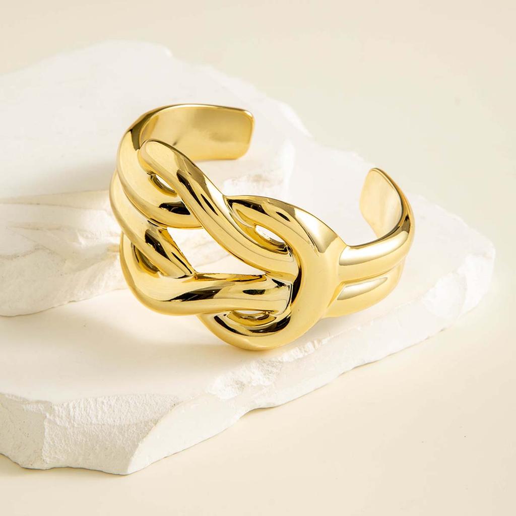 Fashionable Personalized Metallic Texture Geometric Opening Bracelet Women's Jewelry Versatile for Daily Use