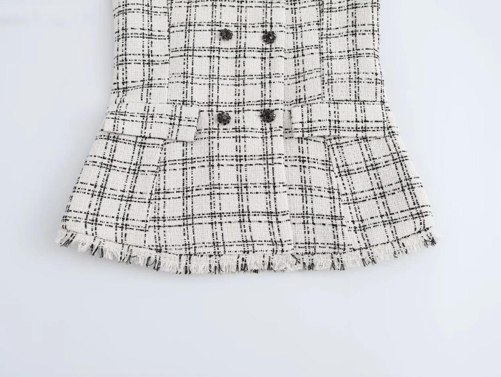 Autumn High Street Style Plaid Vest & High Waist Pants Set