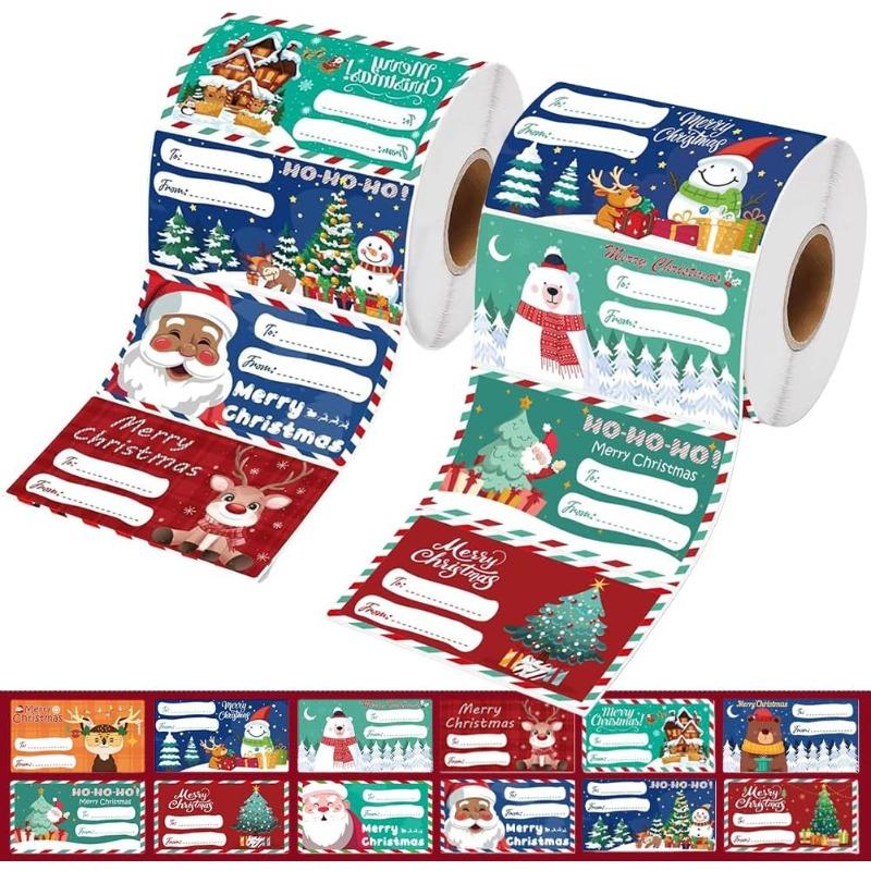 240 PCS Christmas Gift Tags Christmas Santa Claus Stickers Self Adhesive Cartoon Christmas Tag Christmas Festival Holiday Decor