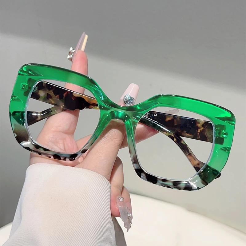 Oversized Square Glasses Women Fashion Candy Color Colorful Frames Eyewears Trendy Band Designer Non-Presciption Glasses