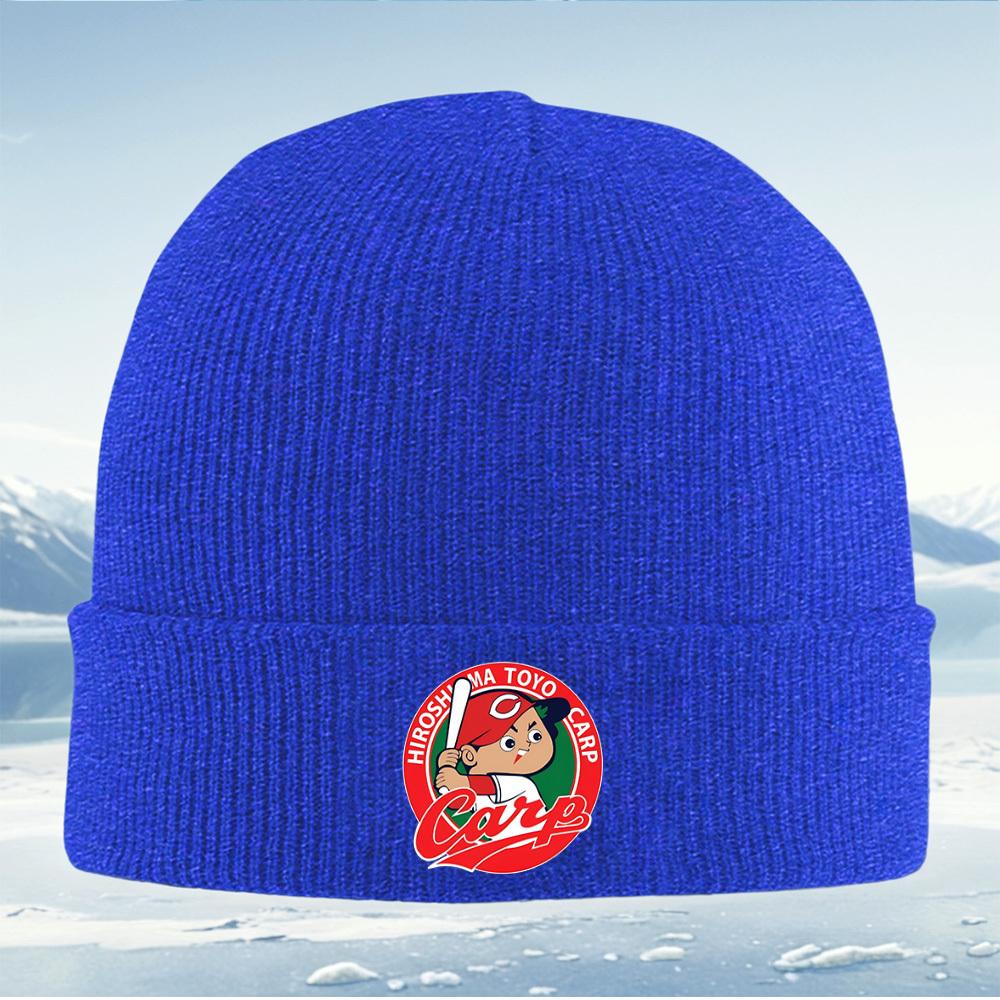 Baseball Player Holding Bat Red Circle Logo Men Women Unisex Knitted Hat Beanie Pullover Cap Winter Thermal Warm Christmas Outdo