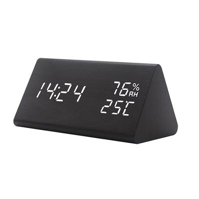 Horloge Digitale en Bois Électronique LED Affichage de l'Heure Détection de la Température et de l'Humidité Horloge pour Chambre