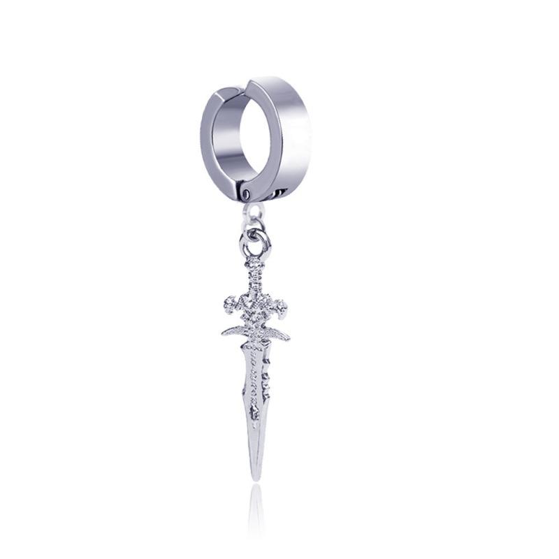 Sword and Arrow Couple Earrings for Women, Men's Ear Studs with Cross-shaped Design, Men's Ear Clips