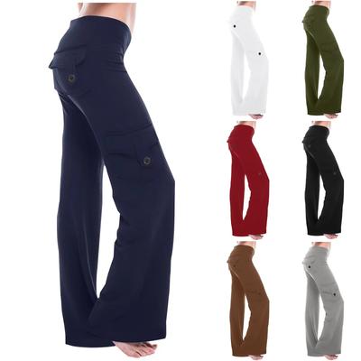 Women's Fashion Stretch Waist Multi-Pocket Solid Color Yoga Pants Casual Pants