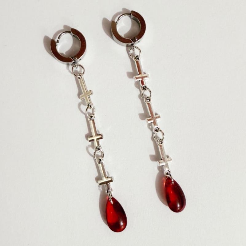Gothic Punk Stainless Steel Long Cross Earrings for Christmas