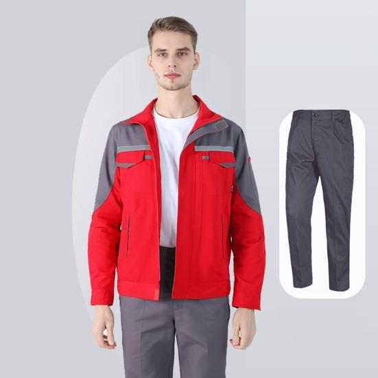 2Pcs/Set Welding Work Clothes Stand Collar Long Sleeve Zipper Closure Jacket Long Pants Set Reflective Strips Tear-Resistant Workwear