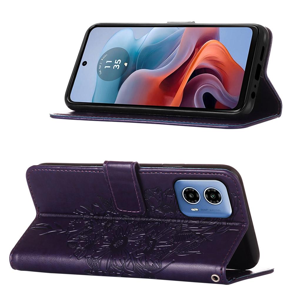 For Motorola Moto G45 5G/G34 5G Wallet Case with Wrist Strap Butterfly Imprint Leather Phone Cover