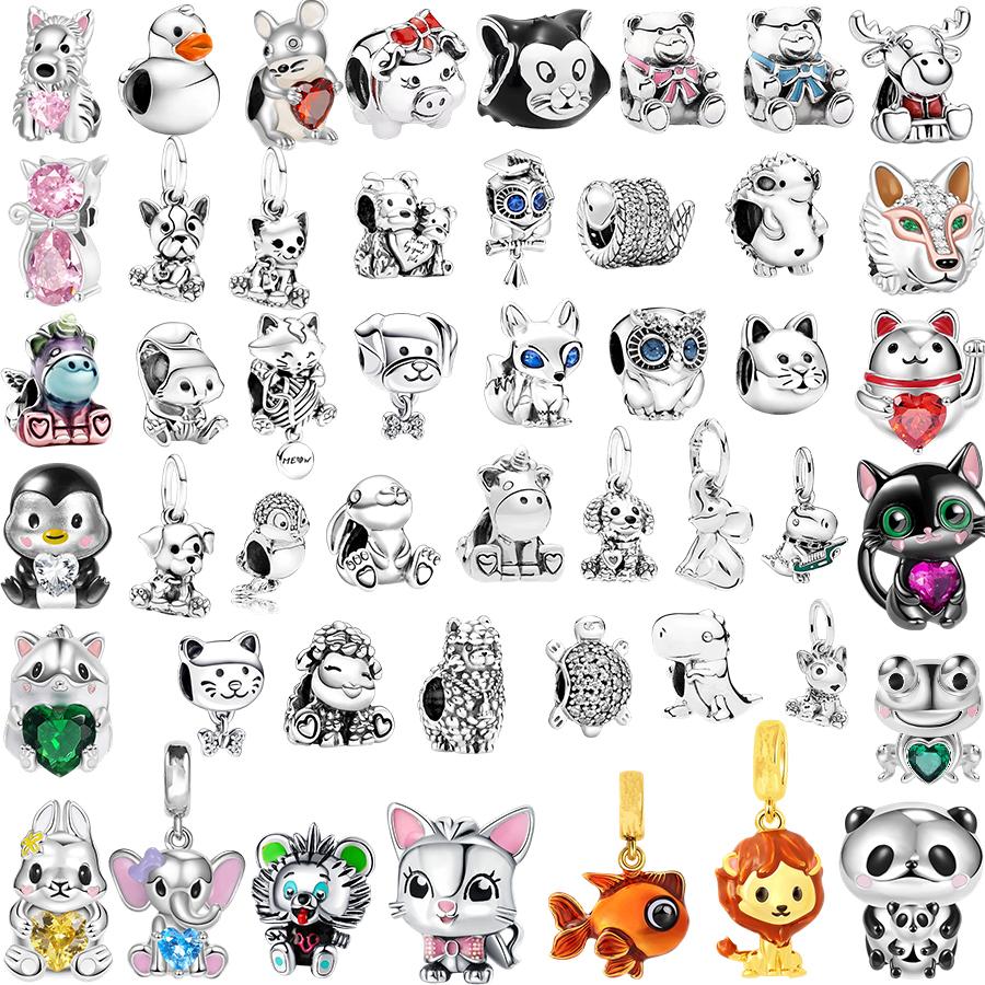 925 Silver Plated Cute Animal Charm Beads DIY Necklace Bracelet Gift Enamel Dog Panda Penguin Fashion Jewelry