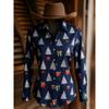 Christmas Vintage Women's 3D Printed Long Sleeve Shirts Casual Christmas Blouse Button-Up Western Cowboys Tops For Women