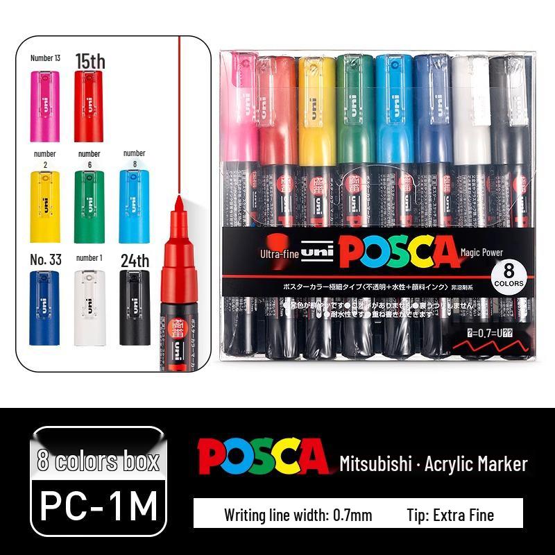 POSCA Treasure Color Acrylic Marker Set (Water-Based, PC-1M/3M/5M)