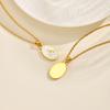 Stainless Steel Oval White Shell Letter A-Z Initial Pendant for Women,Gold Plated 26 Letters Necklaces,Trendy Jewelry Gift