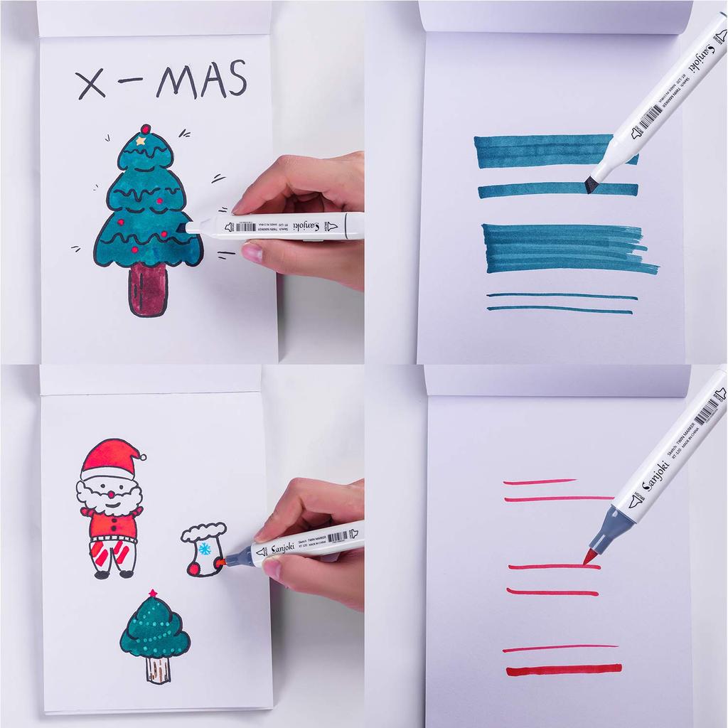 Sanjoki Marker Pen Set, 120 Colors, Soft Brush, Thick and Fine Double-Ended, Hobby Art Supplies, Carrying Case Included