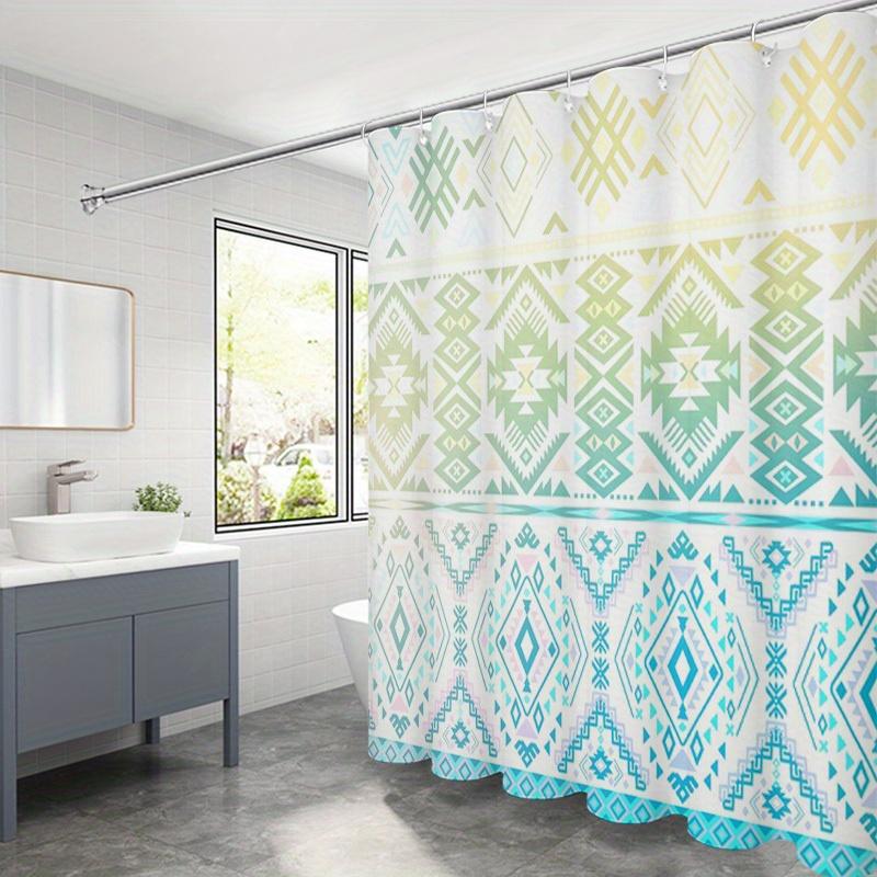 

Geometric Ethnic Shower Curtain - Vibrant Blue, Green & Beige Design, Polyester, Adds Stylish Colorful Bath Ambiance W60H190(CM)-1 Pcs