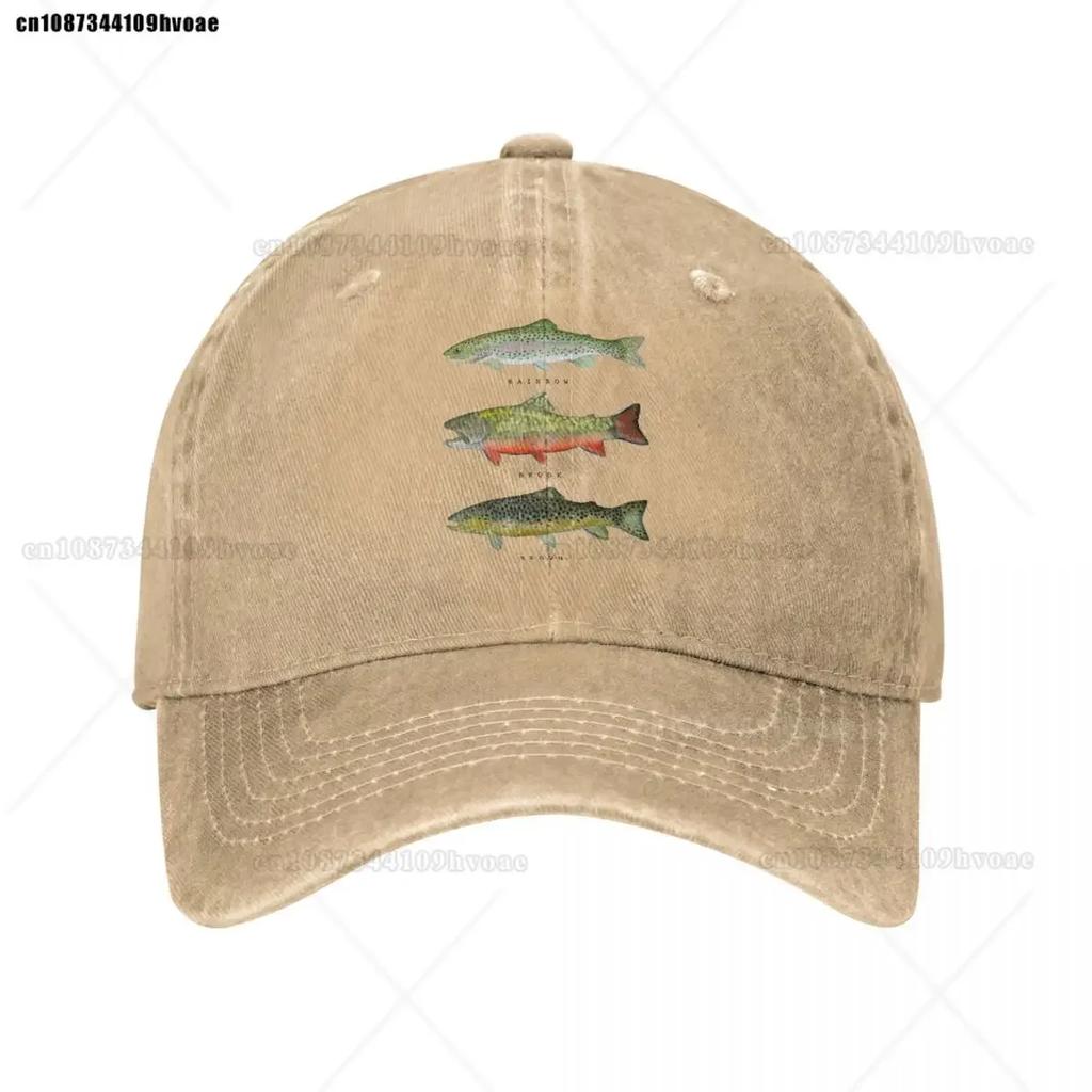Braune Bachforelle Triade Baseballkappe Unisex Used Gewaschen Snapback Kappe Angeln Fliegenfischen Outdoor Laufen Golfkappen Hut