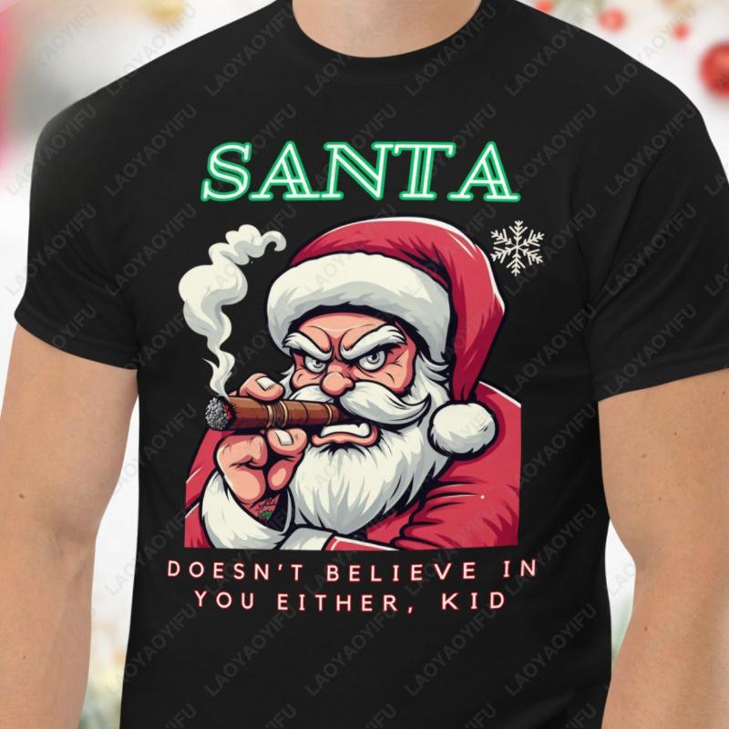 NEW Funny Santa Claus Bad Funny Christmas Party Tshirt Unisex Vintage Classic Fashion Streetwear Camisetas Men Women Cotton Tops
