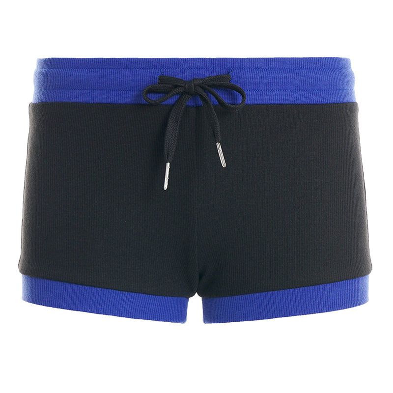 

2026 Cross-Border American Retro Color-Blocking Elastic Drawstring Sports Shorts, Low-Waist Slim-Fit Knit Casual Pants Black S