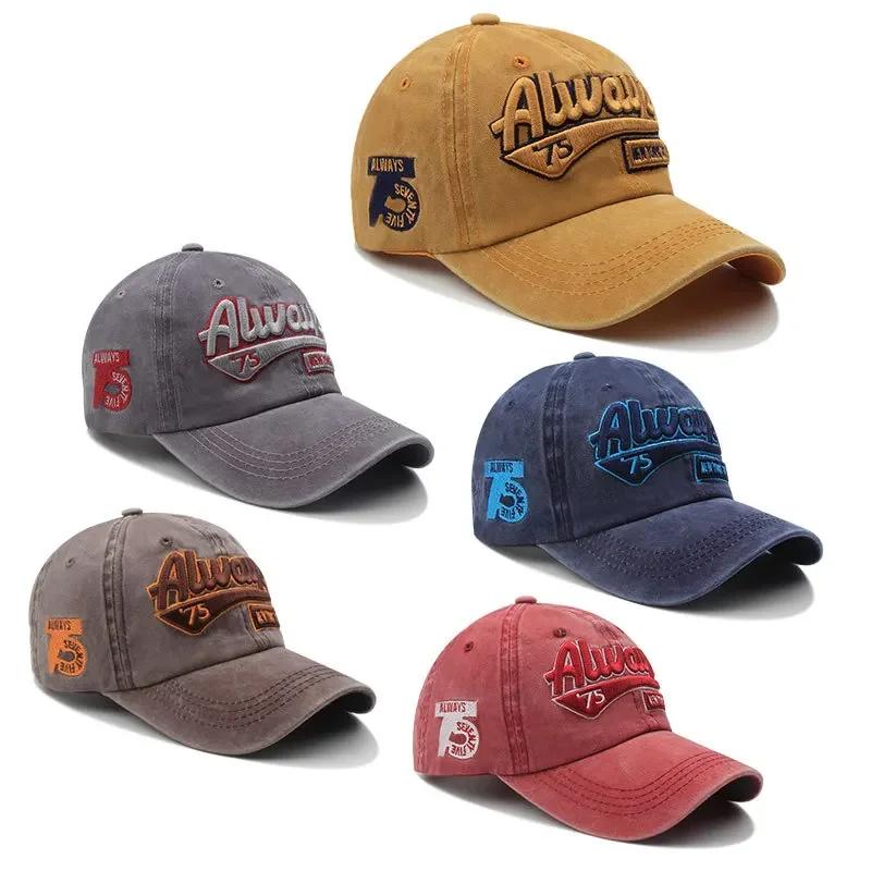 Spring/Summer Unisex Cotton Baseball Cap Vintage Washed with Alphabet  ALWAYS Embroidery - Hip-Hop Inspired Snapback Design