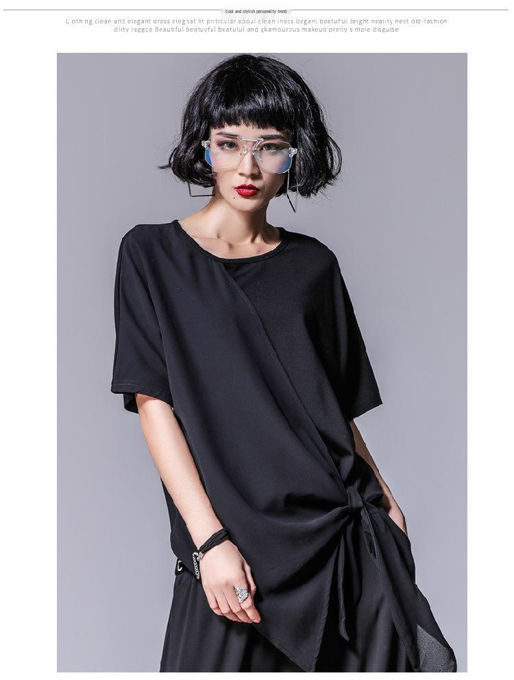 Asymmetrisches Damen-T-Shirt mit Chiffon-Modal-Einsatz, locker geschnitten
