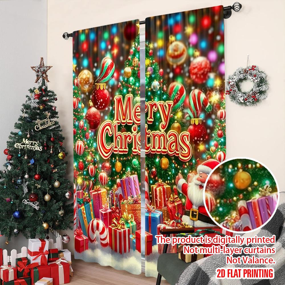 2pcs 2D Flat Printing Christmas Party Curtain Merry Christmas4 Versatile Polyester Without Electricity Party Decorations for