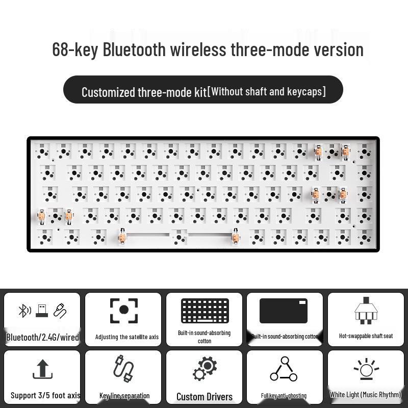 

Multi-Size Wireless Bluetooth Mechanical Keyboard Kit with RGB, Customizable and Three-Mode Connectivity