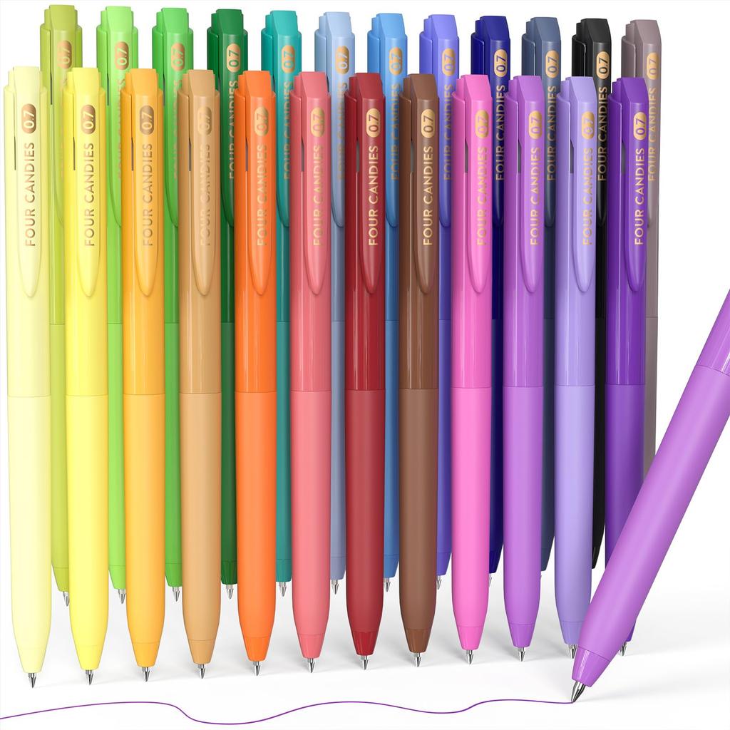 Four Candies Pastel Color Gel Ballpoint Knock Function Pens, 0.7mm, 24-Piece Set,