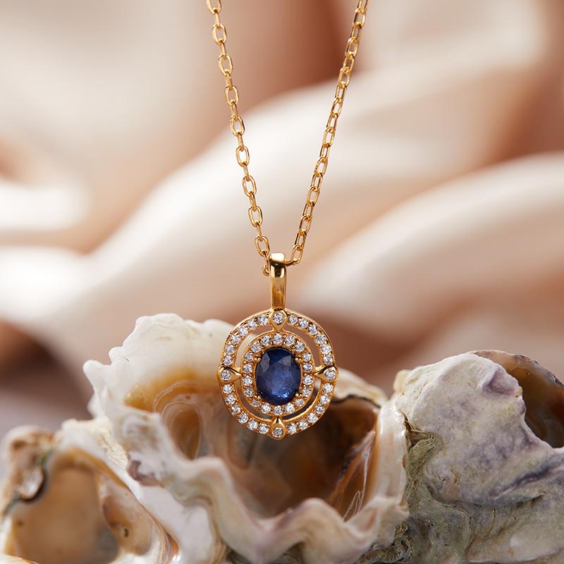 High Sense Light Luxury S925 Sterling Silver Plated 18K Gold Natural Colored Treasure Collarbone Chain Necklace Pendant Niche Jewelry