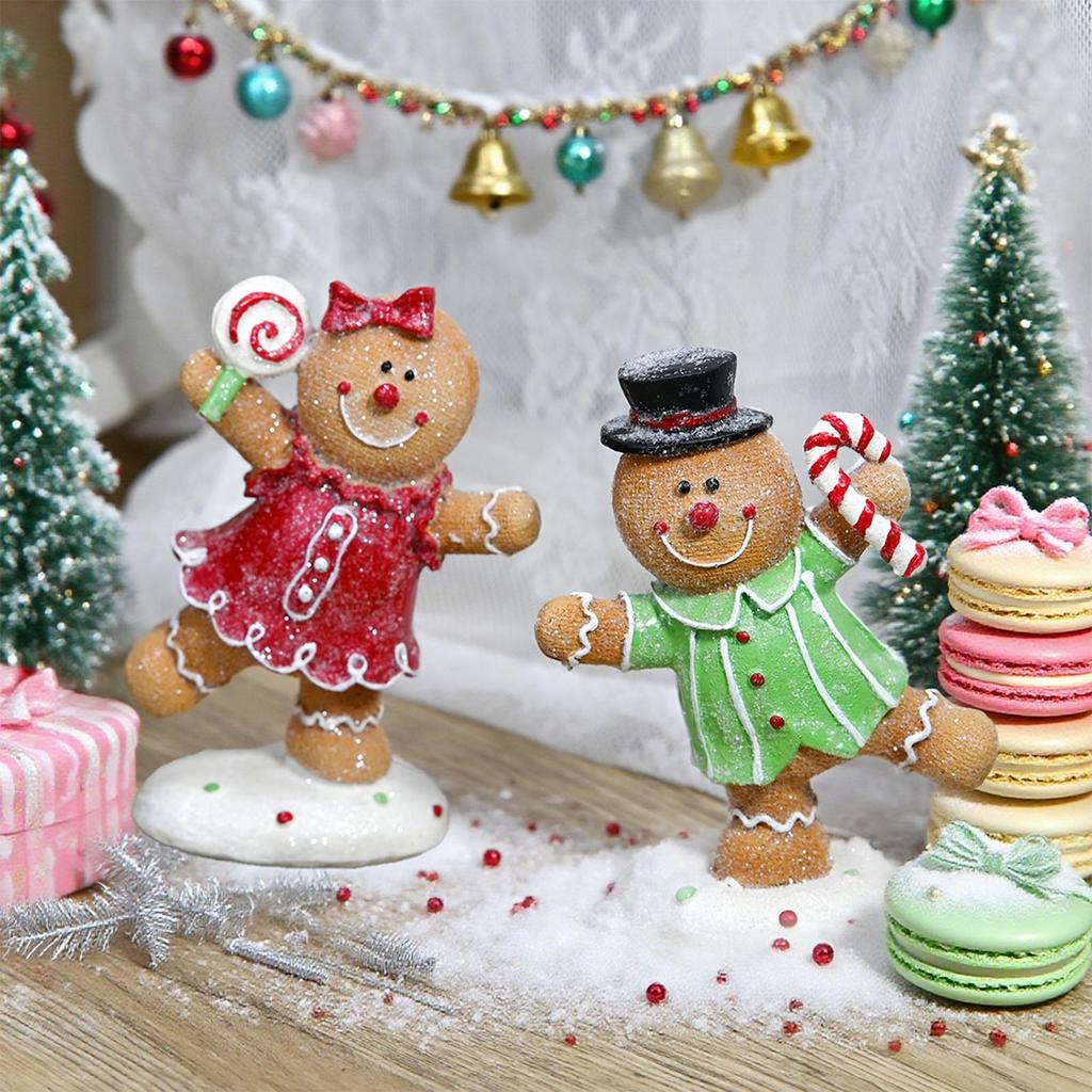 Gingerbread Decorations Resin Statue Ornaments Christmas Gingerbread Man Decor For Desk Bedside Counter Living Room Bedroom