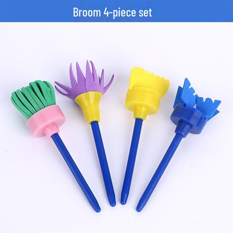 Kids' Sponge Stamps & Painting Set: Round Sticks, Brushes, Rollers for Crafting & Drawing