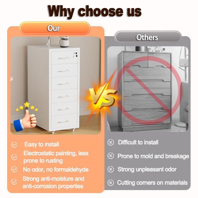 Metal filing cabinet 3/5/6 Office metal steel cabinet with wheels and lock, suitable for home offices and schools