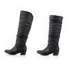 European Style Plus Size Flat Mid Calf Boots 2026 Autumn Winter New Round Head Pleated High Calf Riding Boots For Women
