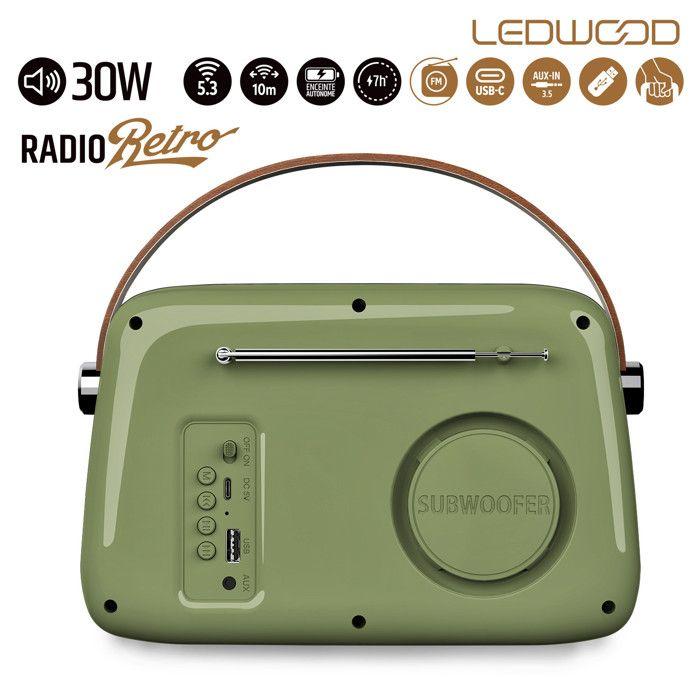 Radio Portable - LEDWOOD - ALMA - FM - Bluetooth - 30W - Vert Olive