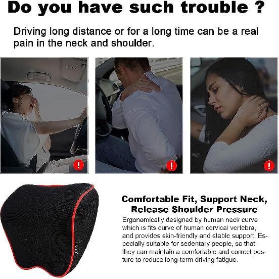 Crofy 2 Pack Car Neck Pillow, Softness Car Headrest Pillow For Driving With Adjustable Strap, 100% Memory Foam And Breathable Removable Cover,