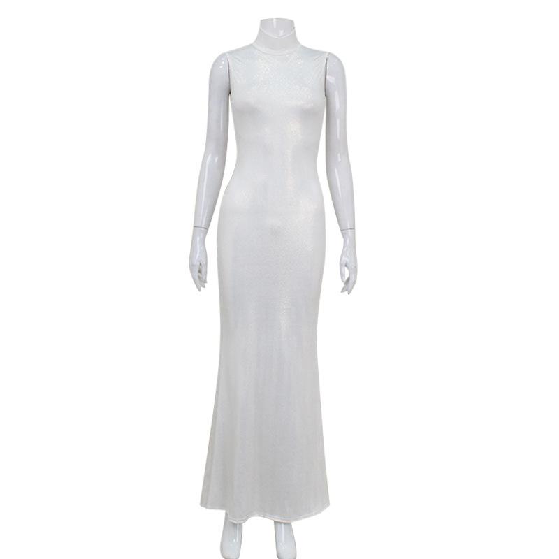 Women's Clothing Hot-selling Semi-turtleneck Sleeveless Dress Solid Color Temperament Slim-fitting Fishtail Hip-wrapped Dress