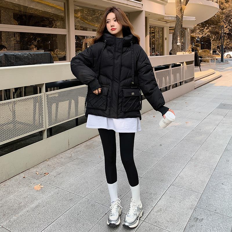 Large Size Women's Clothing Autumn and Winter Loose Casual Hooded Tooling Jacket Short Down Cotton Jacket
