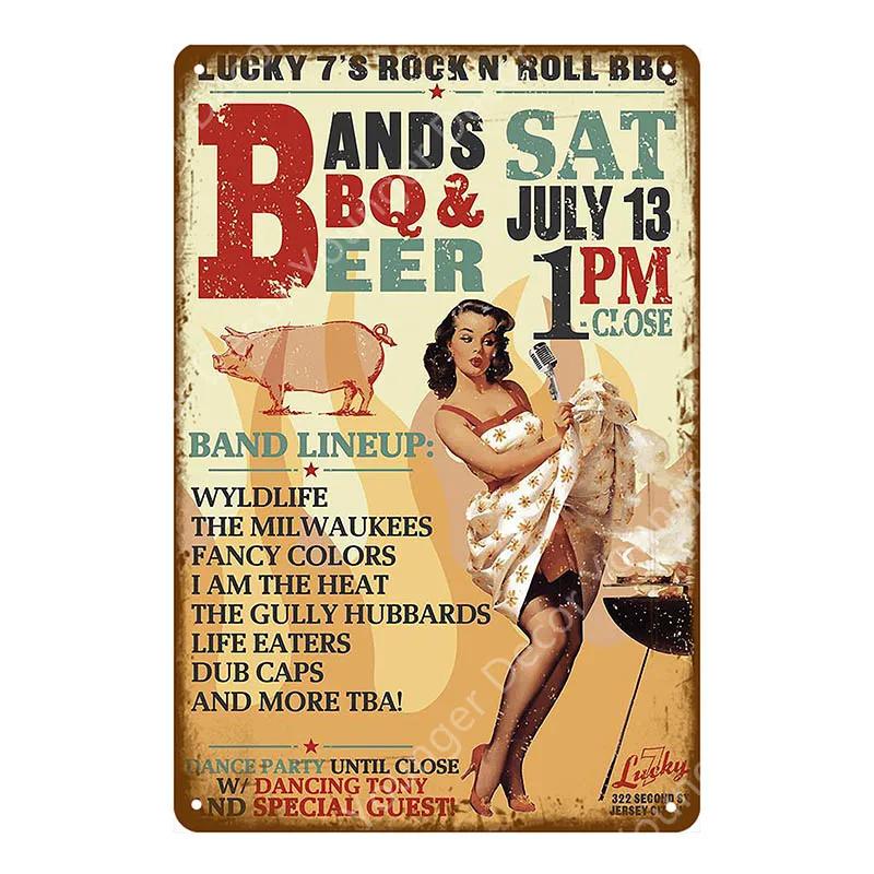 BBQ Steak House Grill Party Vintage Poster Wall Decor For Bar Pub Kitchen Home Plate Barbecue Metal Signs Painting Plaque YJ187