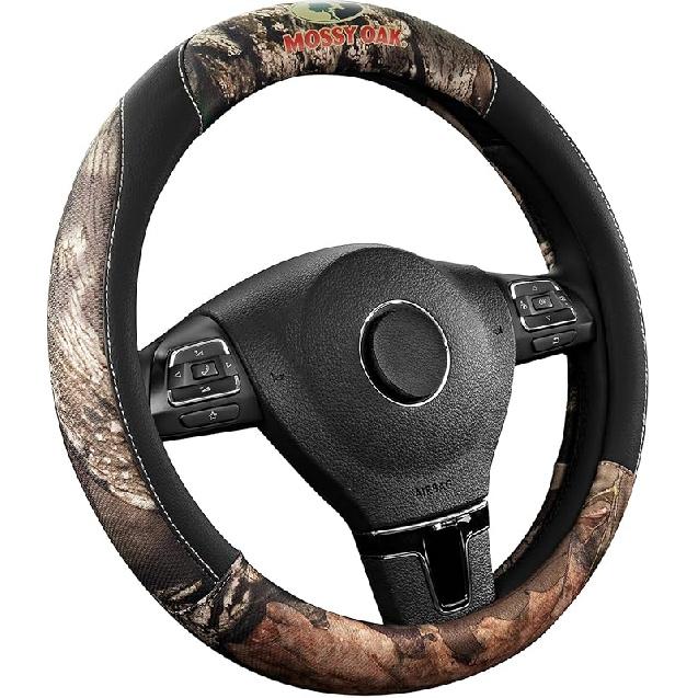 Mossy Oak Full Camo Steering Wheel Cover - Made From Premium Leather, Universal Fit For 14 1/2 To 15 Inches - Official Licensed Product - Beige Color